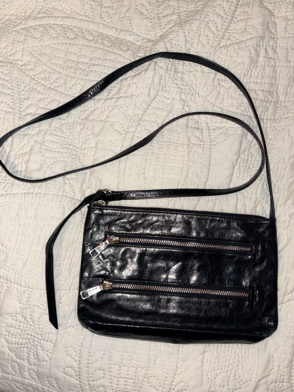 Hobo Leather Crossbody Double Zipper